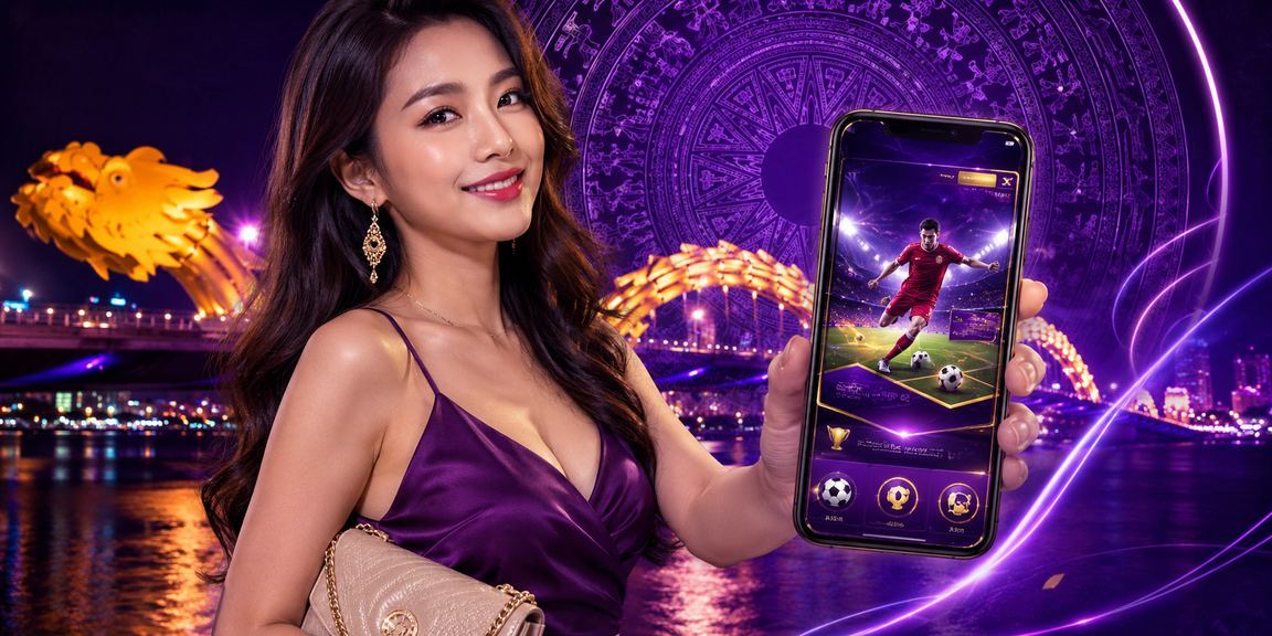 Màn hình đặt kèo thể thao trên điện thoại tại Đà Nẵng với ánh đèn neon đô thị